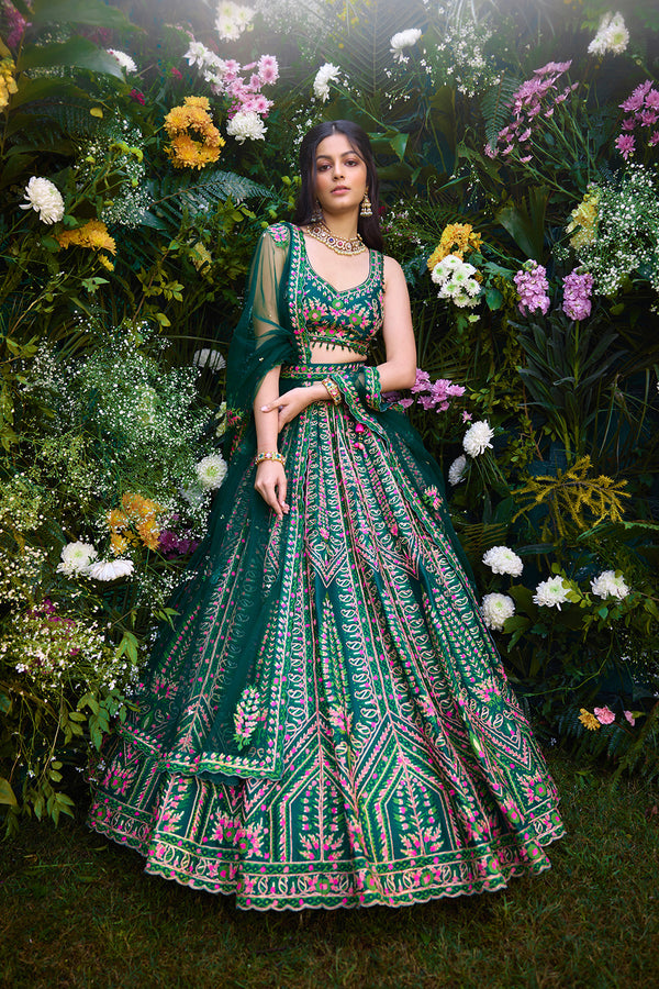 Deep Forest Green Lehenga Set.