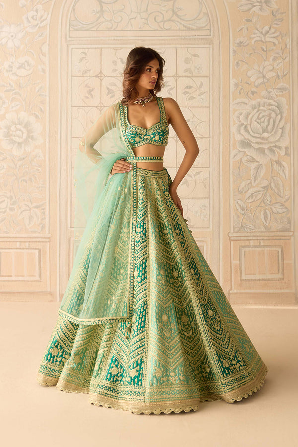 Mist Teal Green Lehenga Set.