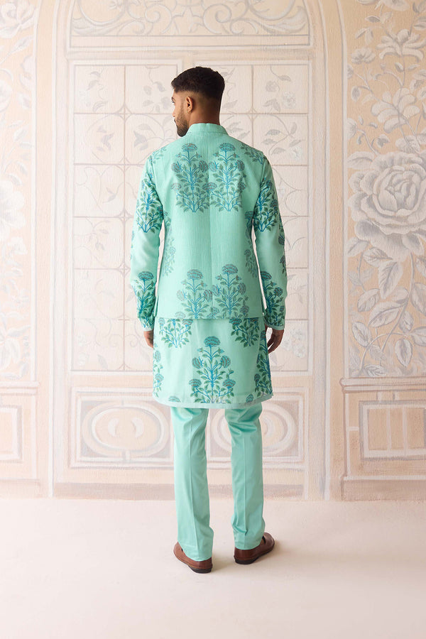 Plume Blue Kurta & Waistcoat Set.