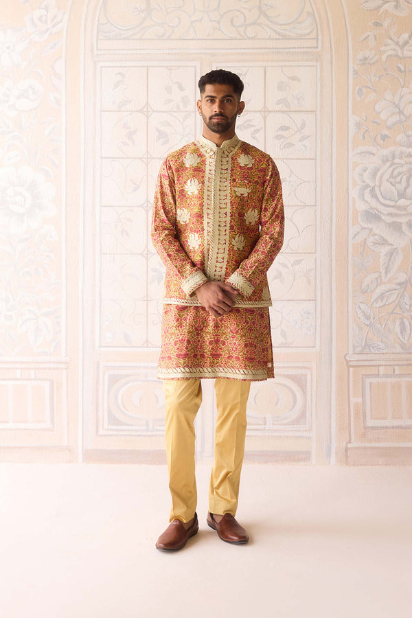 Aspen Gold Yellow Kurta & Waistcoat Set.