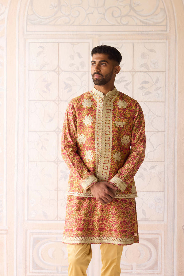 Aspen Gold Yellow Kurta & Waistcoat Set.