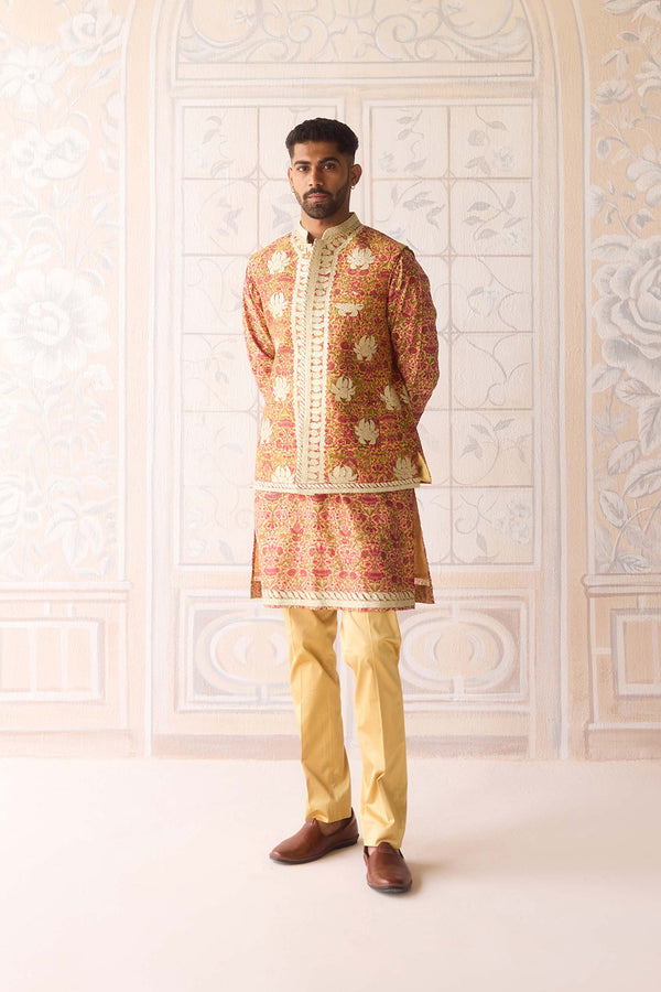 Aspen Gold Yellow Kurta & Waistcoat Set.