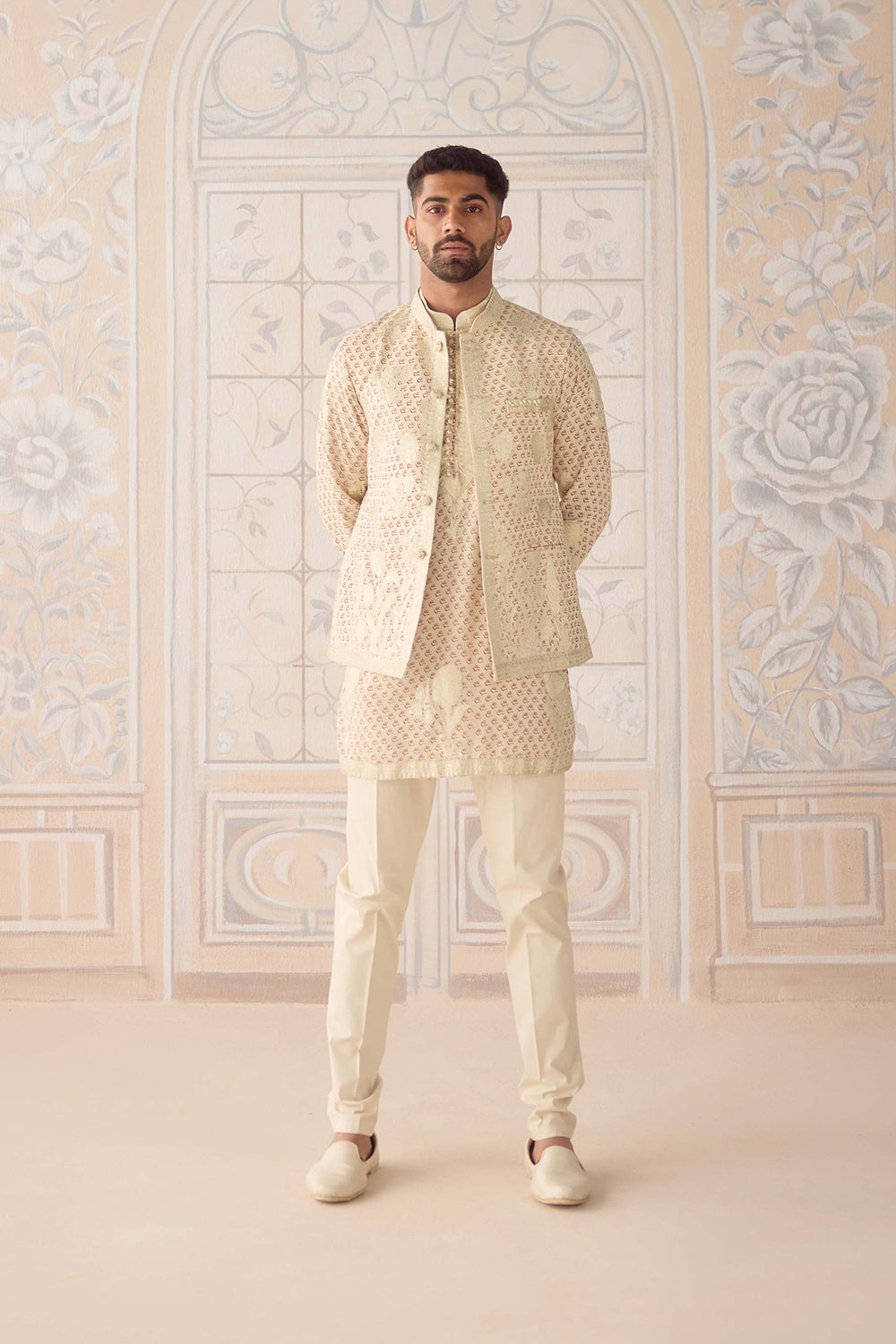 Antique White Kurta Waistcoat – Shyam Narayan Prasad