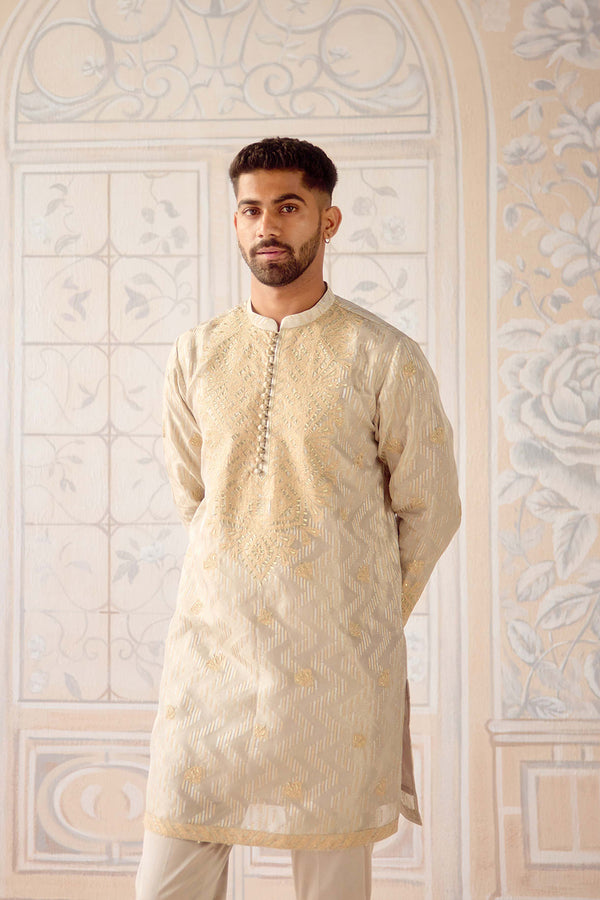 Birch Metallic Ivory Kurta Set.