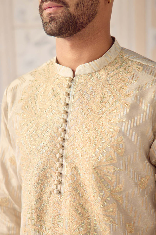 Birch Metallic Ivory Kurta Set.