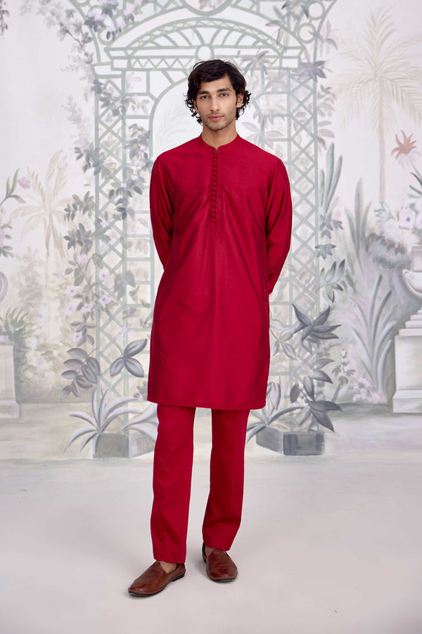 Maroon Kurta & Waistcoat Set.