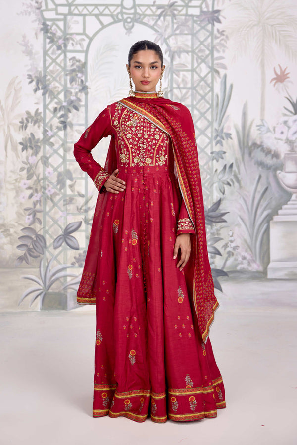 Maroon Anarkali Set.