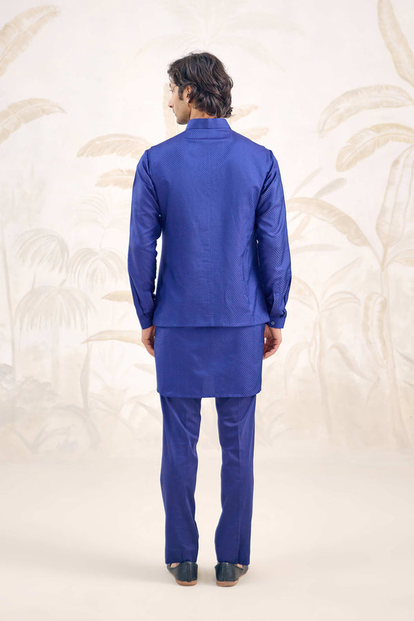 Midnight Blue Kurta & Waistcoat Set.