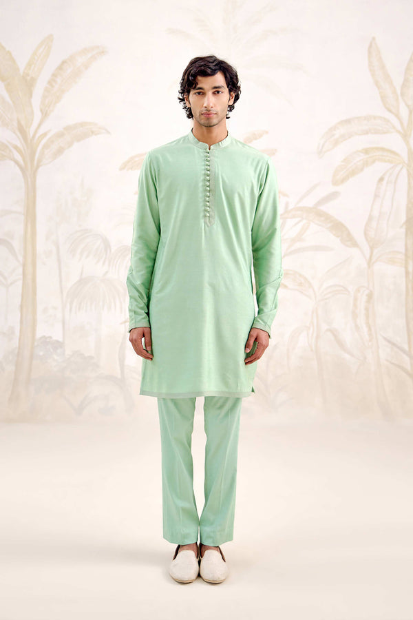 Sea Green Kurta & Waistcoat Set.