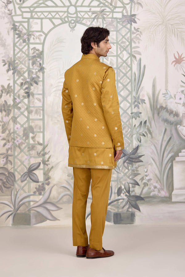 Mustard Kurta & Waistcoat Set.