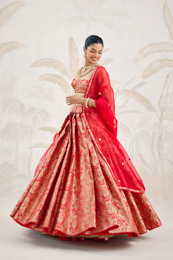 Ribbon Red Lehenga Set.