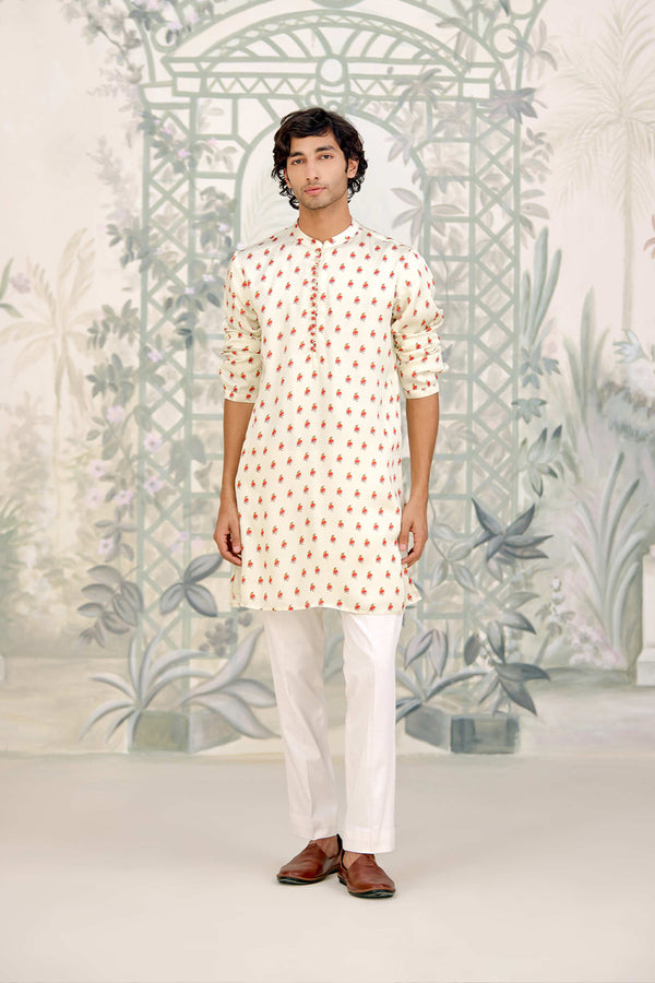 Off-White Kurta & Waistcoat Set.