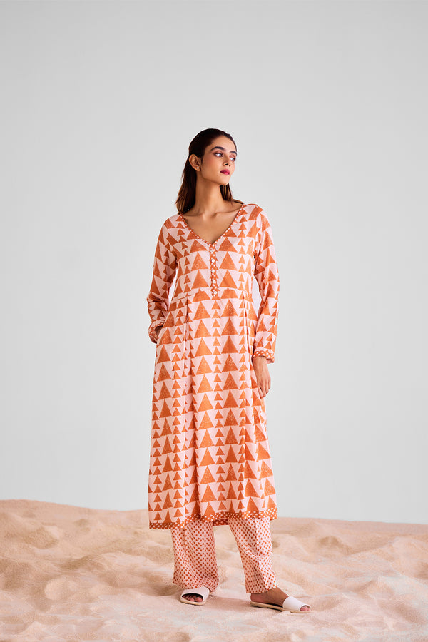 Peach & Rust Orange Kurta Set.