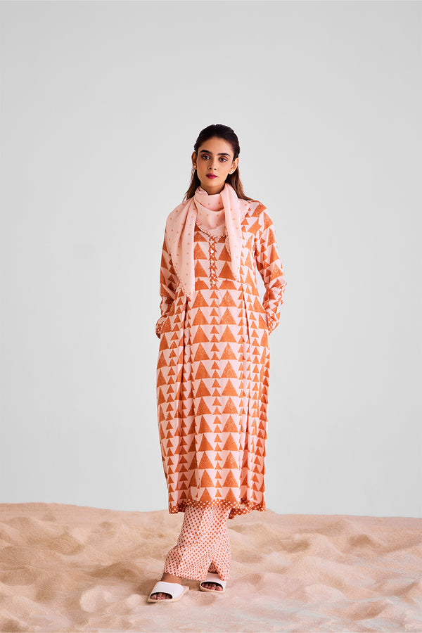 Peach & Rust Orange Kurta Set.