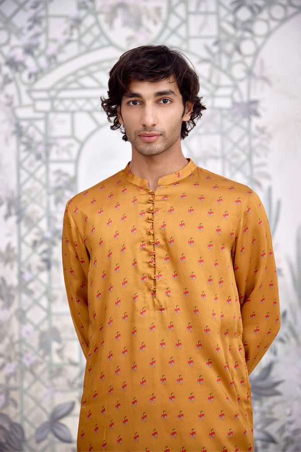 Mustard Kurta & Waistcoat Set.