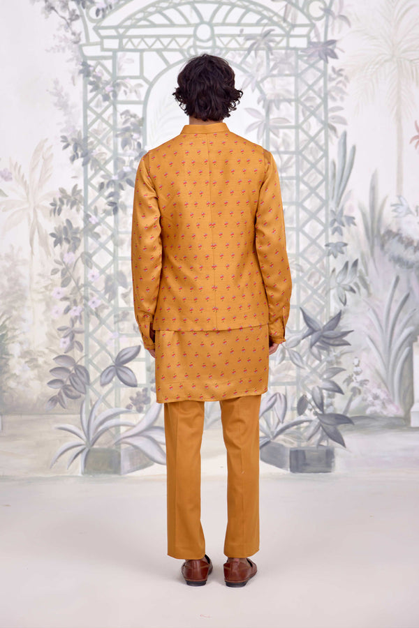Mustard Kurta & Waistcoat Set.