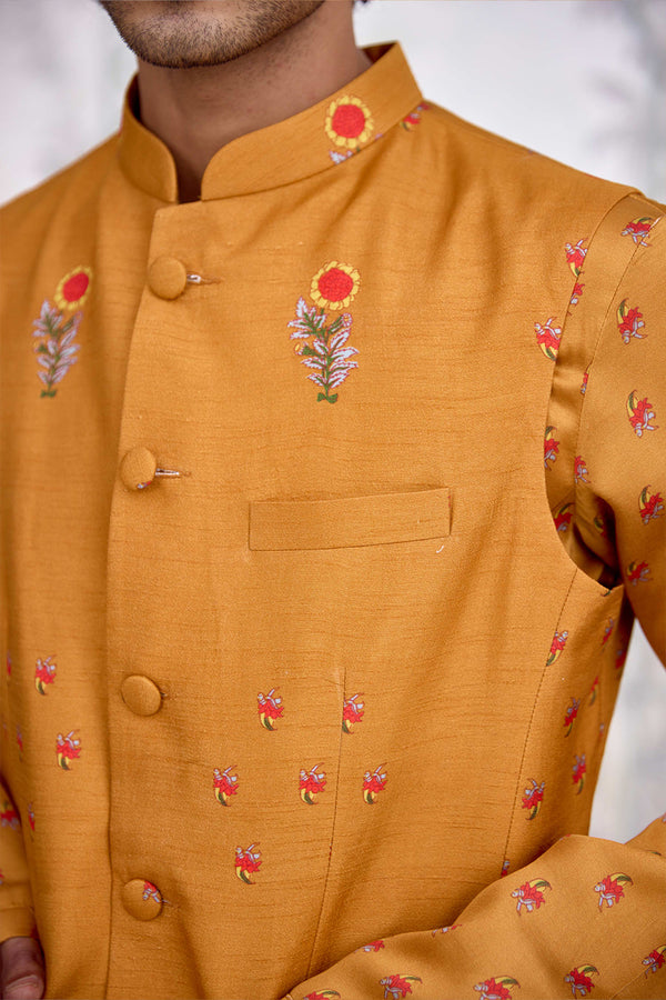 Mustard Kurta & Waistcoat Set.