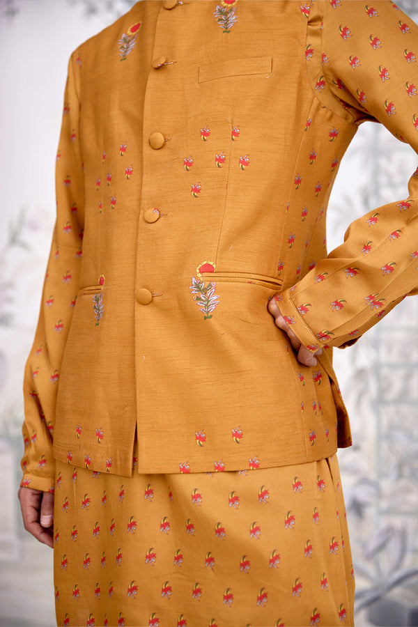 Mustard Kurta & Waistcoat Set.