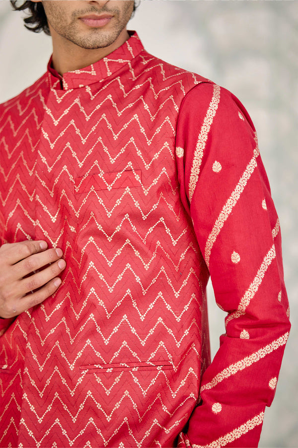 Maroon Kurta & Waistcoat Set.