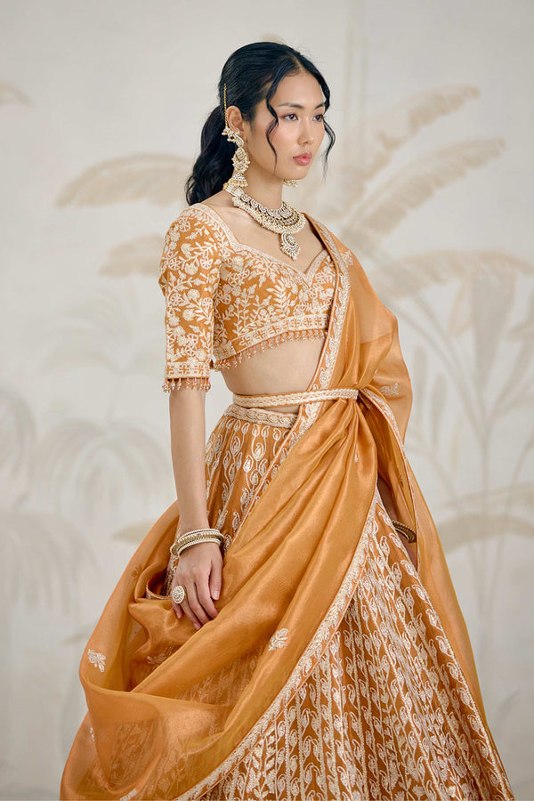 Burnt Orange Gold Lehenga Set