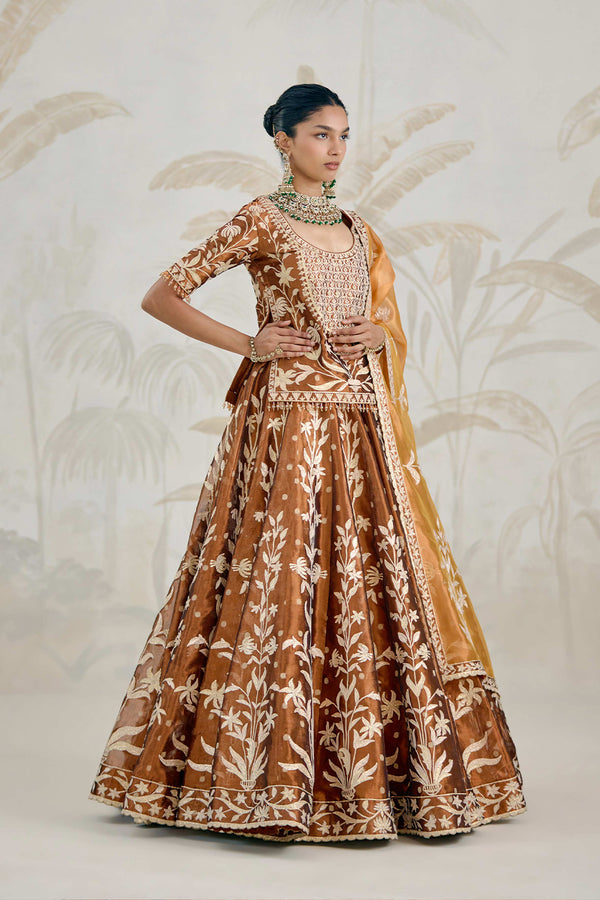 Coffee Brown Kurti-Lehenga Set.
