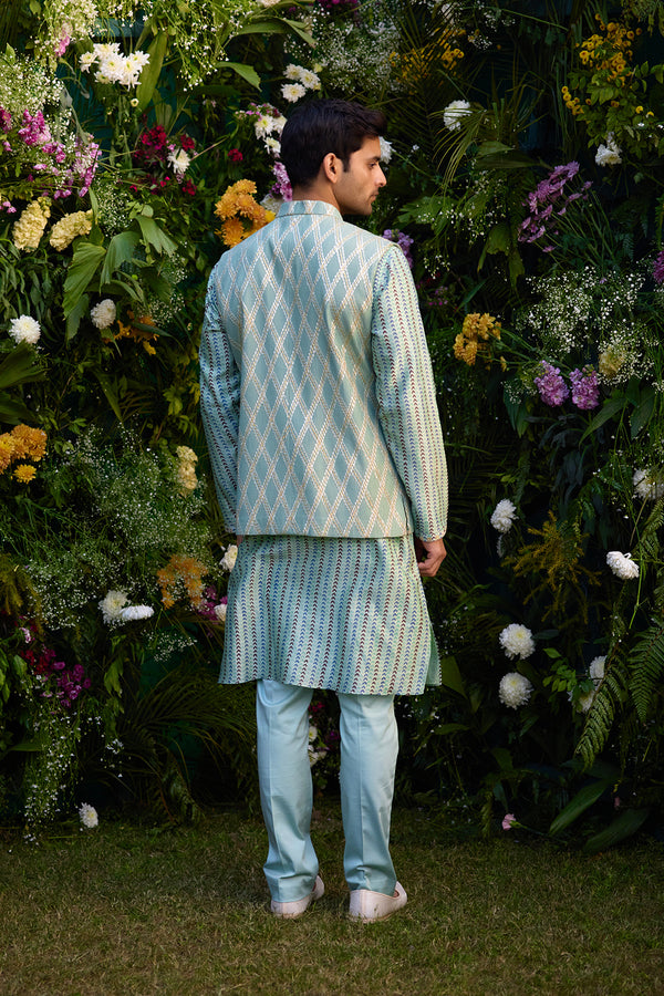 Smoke Green Kurta & Waistcoat Set