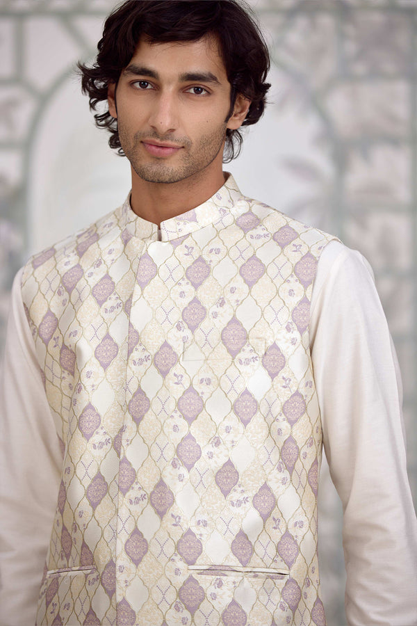 White Kurta & Waistcoat Set.