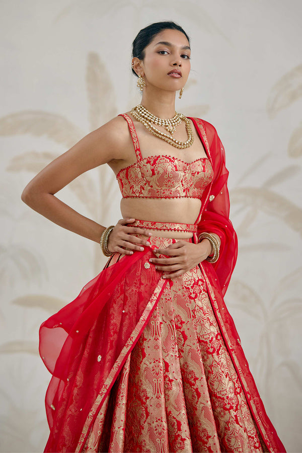 Ribbon Red Lehenga Set.