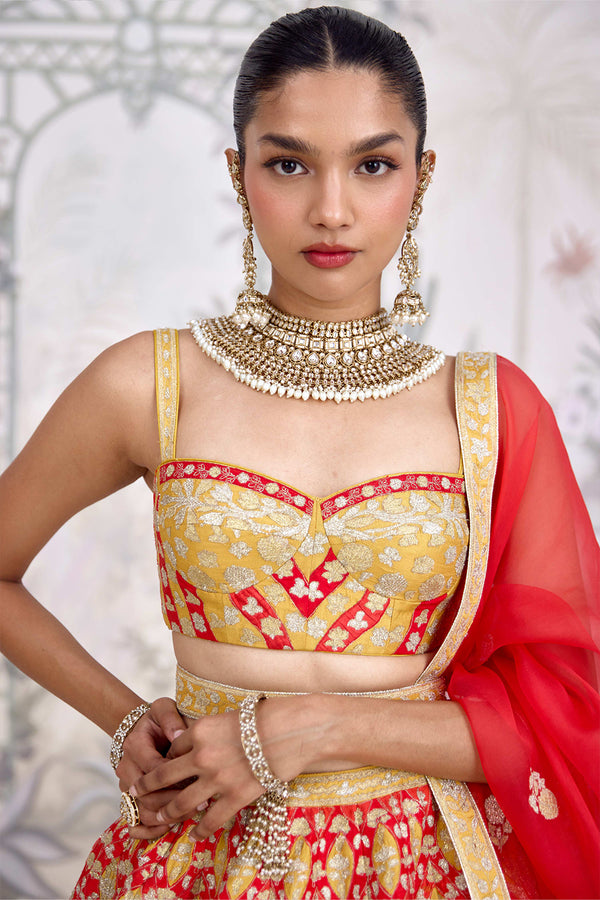 Red Orange Lehenga Set