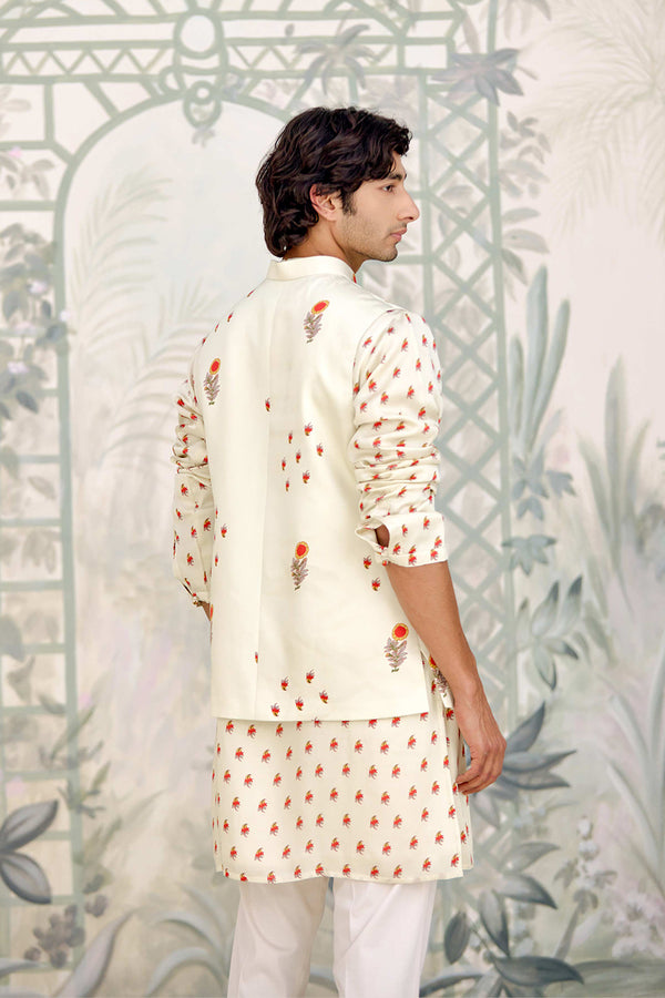 Off-White Kurta & Waistcoat Set.