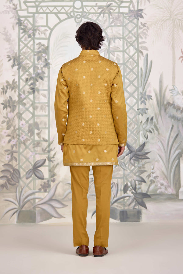 Mustard Kurta & Waistcoat Set.