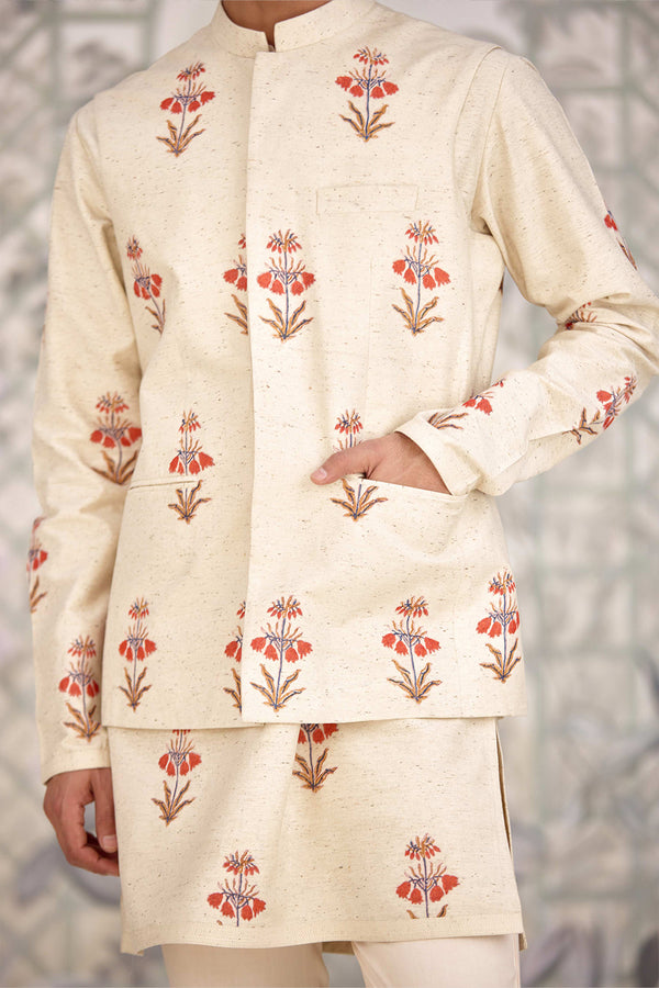 Ivory Kurta & Waistcoat Set.