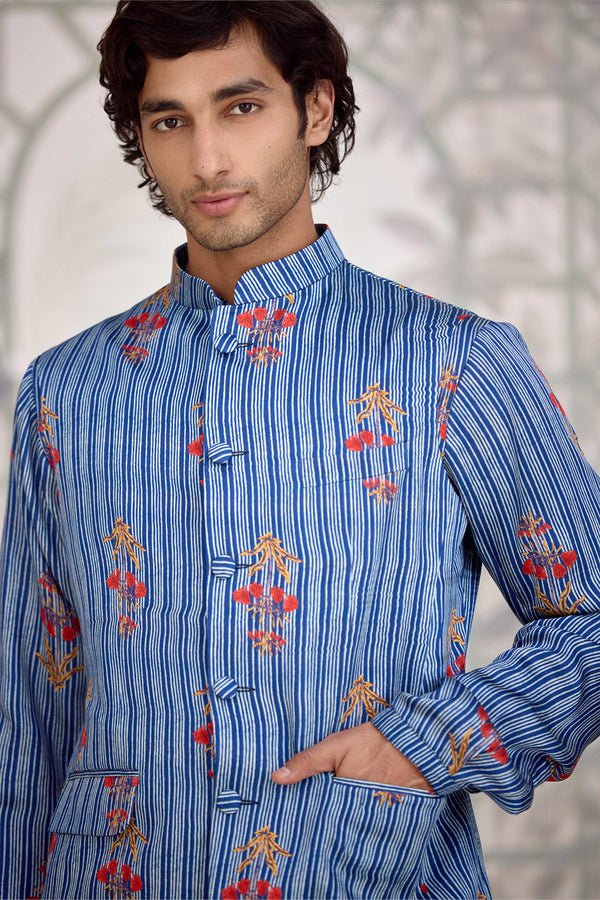 Blue Kurta & Waistcoat Set.
