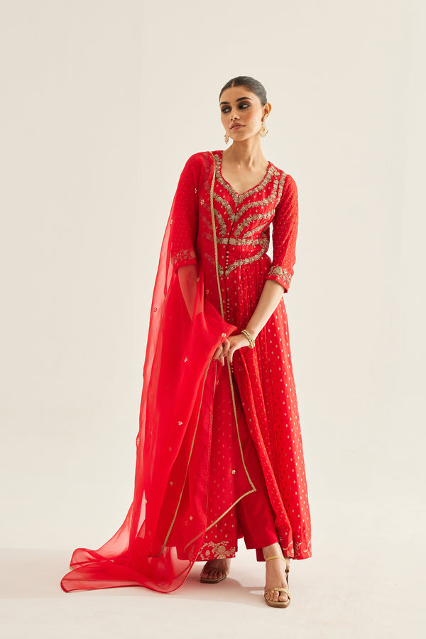 Red Anarkali Set