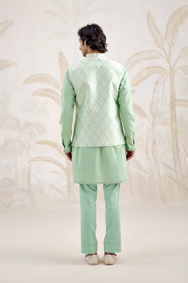 Sea Green Kurta & Waistcoat Set.
