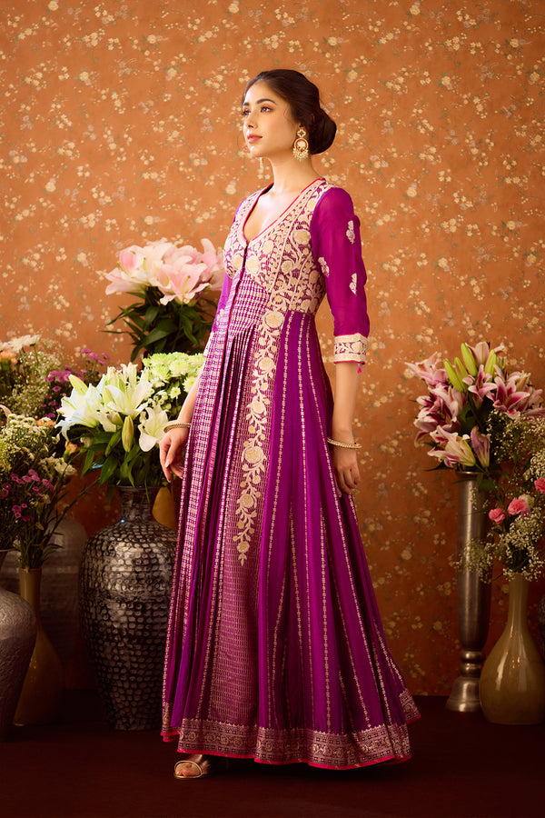 Imperial Purple Anarkali Set.