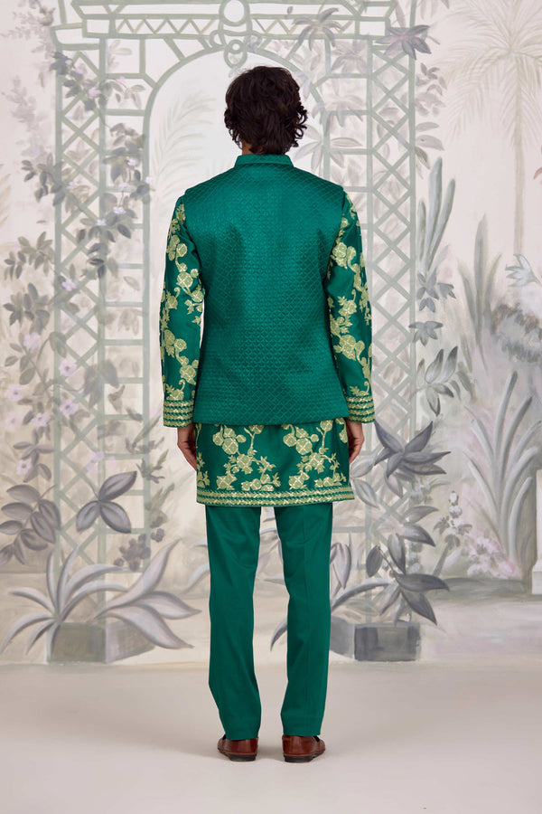 Forest Green Kurta & Waistcoat Set.