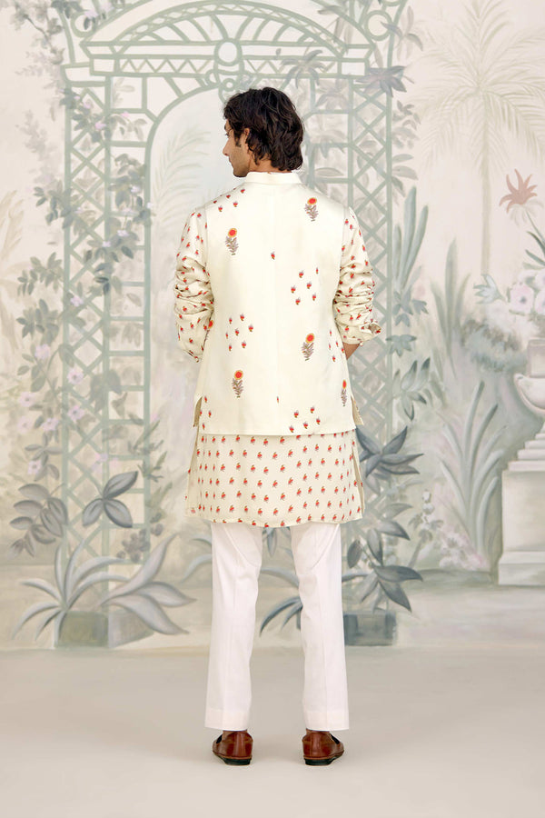 Off-White Kurta & Waistcoat Set.