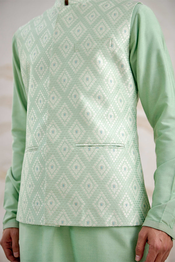 Sea Green Kurta & Waistcoat Set.
