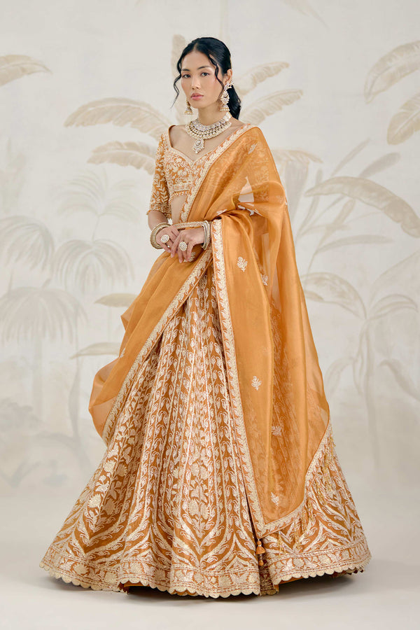 Burnt Orange Gold Lehenga Set