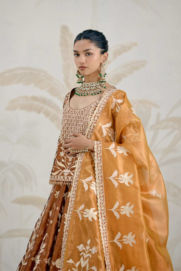 Coffee Brown Kurti-Lehenga Set.