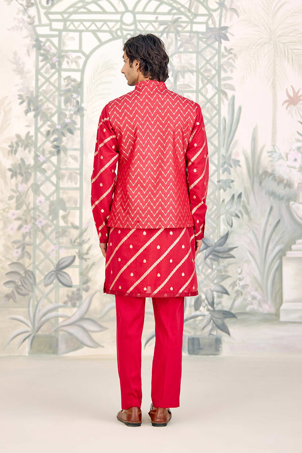 Maroon Kurta & Waistcoat Set.