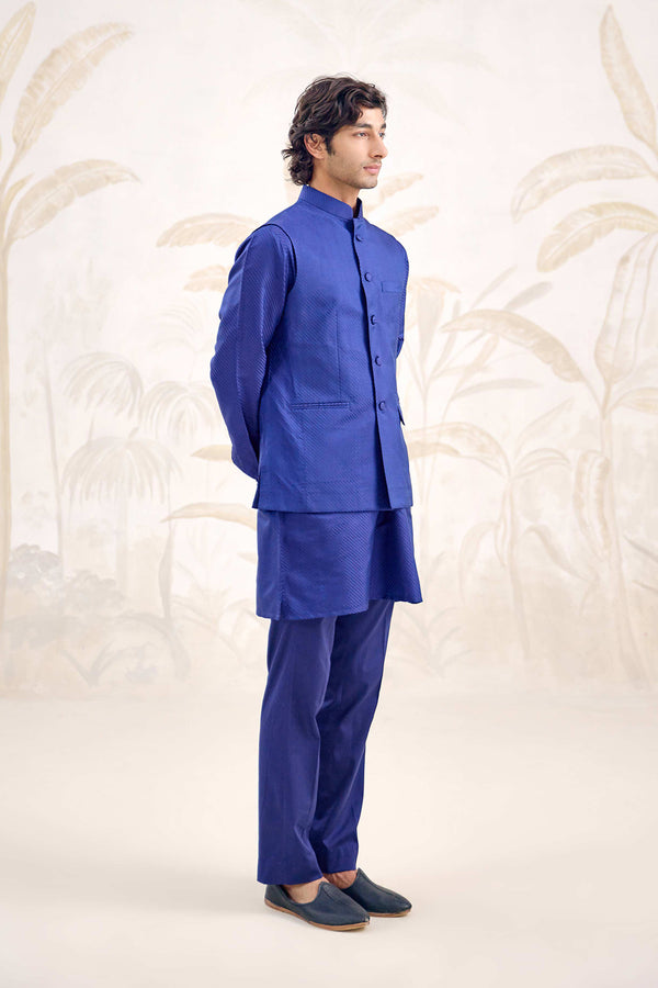 Midnight Blue Kurta & Waistcoat Set.