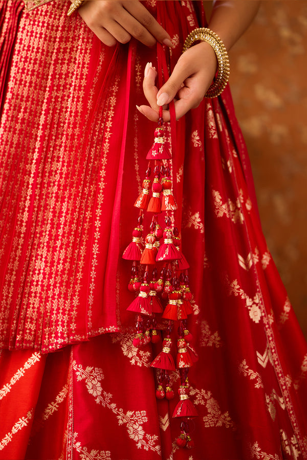 Scarlet Red Kurta Lehenga Set.