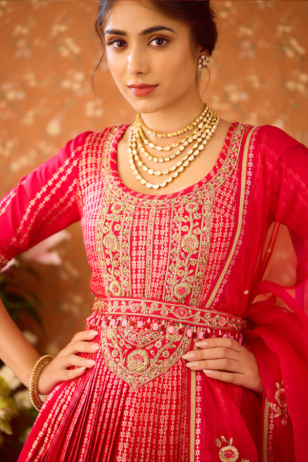 Scarlet Red Kurta Lehenga Set.