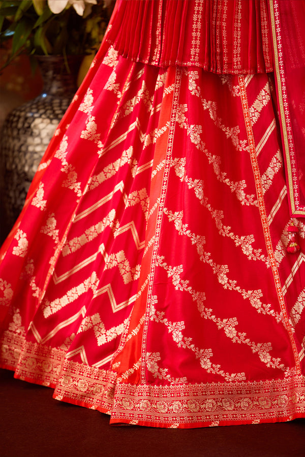 Scarlet Red Kurta Lehenga Set.