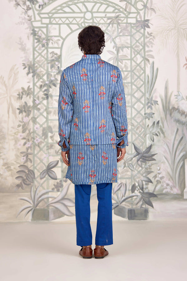 Blue Kurta & Waistcoat Set.