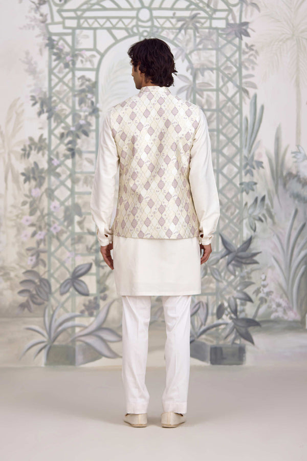 White Kurta & Waistcoat Set.