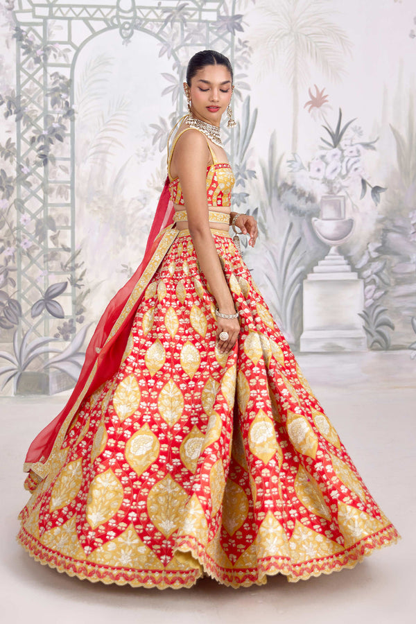 Red Orange Lehenga Set