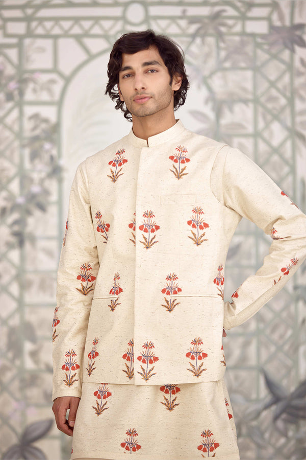 Ivory Kurta & Waistcoat Set.